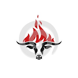 Barbecue grill. Logo. Isolated bull head with fire